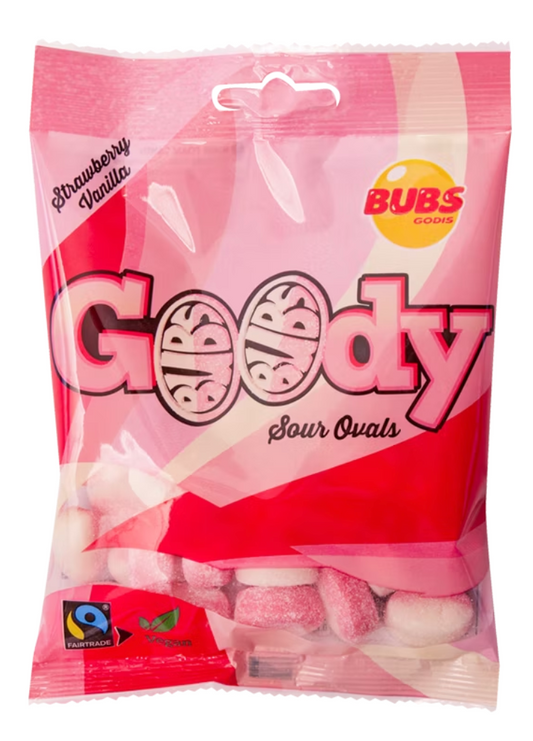Bubs Goody Sour Ovals Fraise Vanille (90g) - Bonbons Suèdois