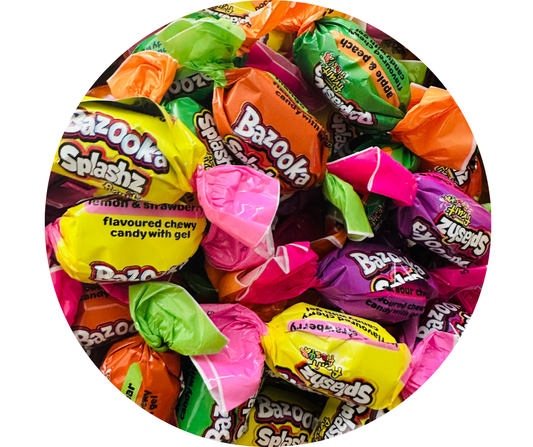🍬 Bazooka Splashz Fruit Fiesta – Bonbons Gélifiés Fruités (50 gr) 🎊🌈