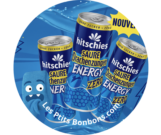 🥤 Boisson Énergisante Hitschies Sour Dragon’s Tongue Zero – Framboise Bleue Sans Sucre (250ml)
